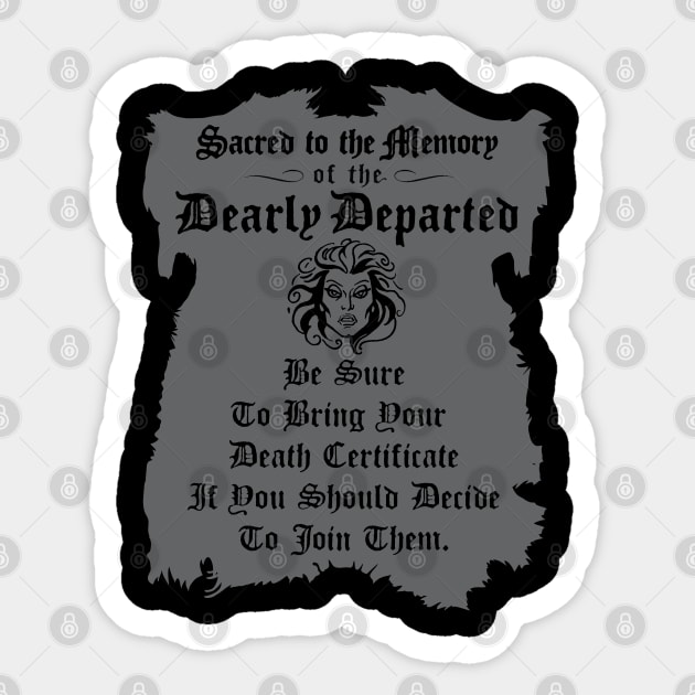 Haunted Mansion Death Certificate Haunted Mansion Sticker TeePublic
